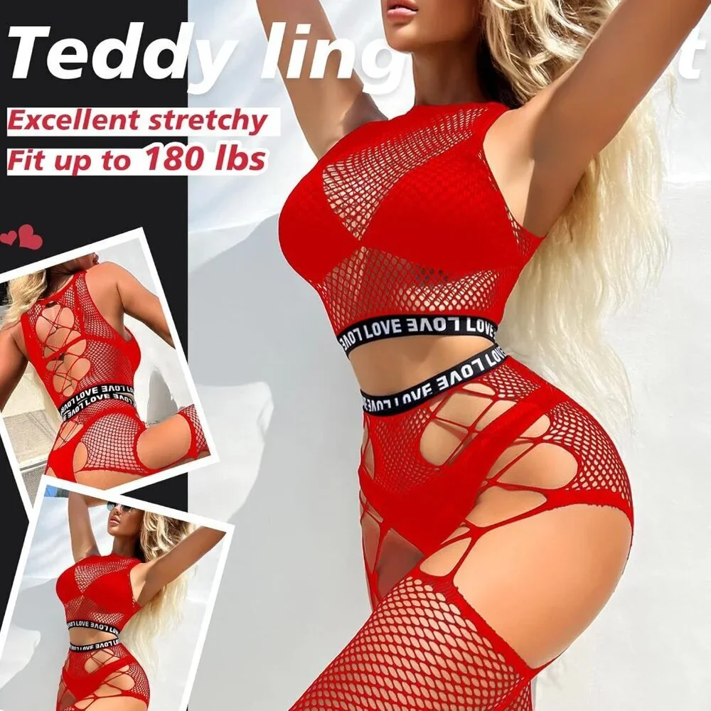Sexy Lingerie for Women Naughty Fishnet Lingerie Set Bodysuit Erotic Teddy Sheer